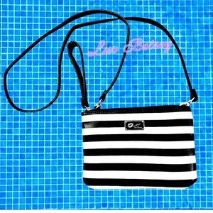 Luxe Beauty Black and White Striped Crossbody Bag